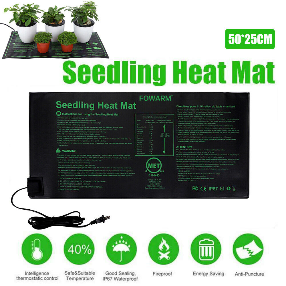 Seedling Heat Mat 20x10" for Germination, 21W, AC 230V