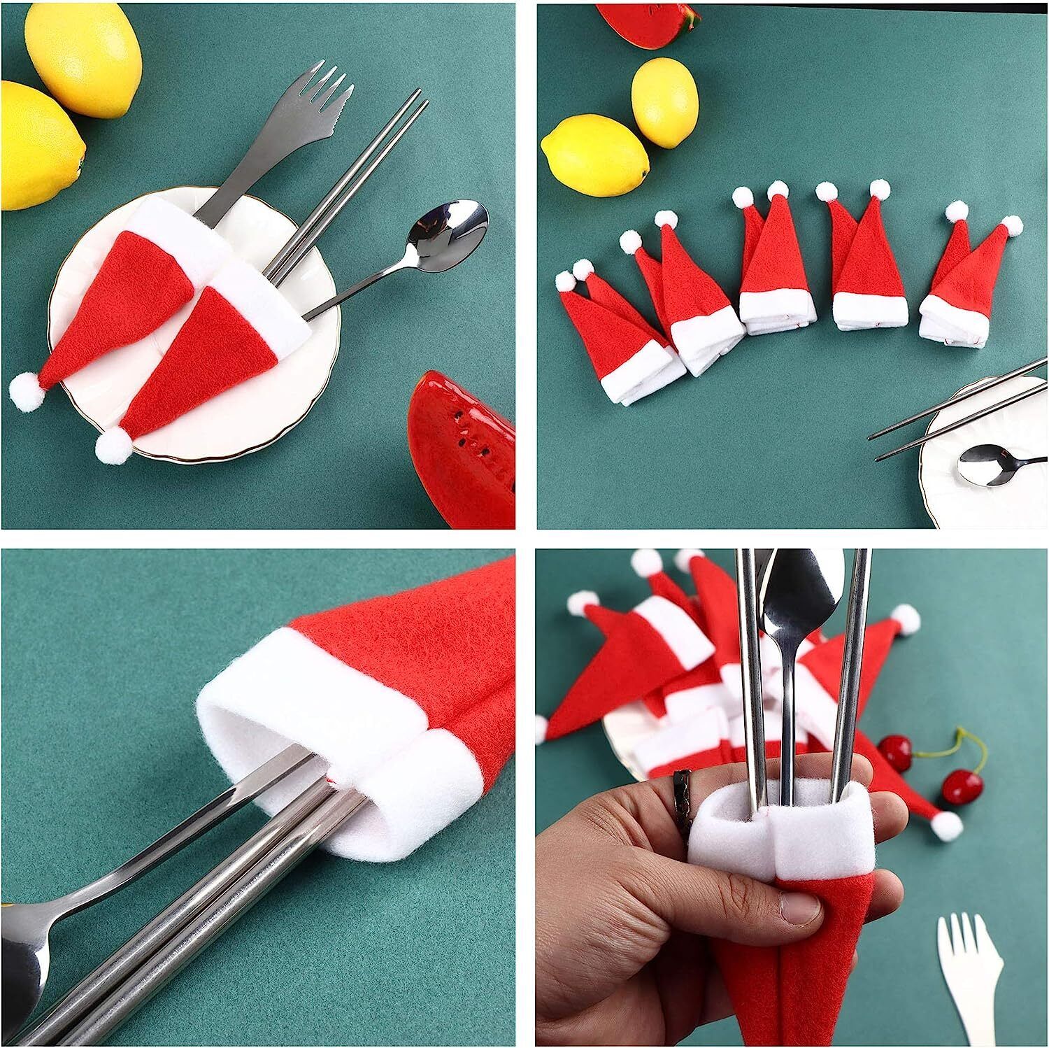 20PCS Non-Woven Santa Hat Cutlery Holders, Xmas Decor