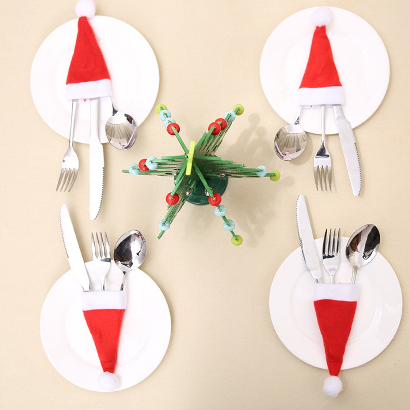 20PCS Non-Woven Santa Hat Cutlery Holders, Xmas Decor