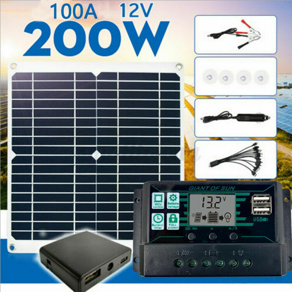 200W 12V Flex Solar Panel Kit Regulator Lightweight Camping