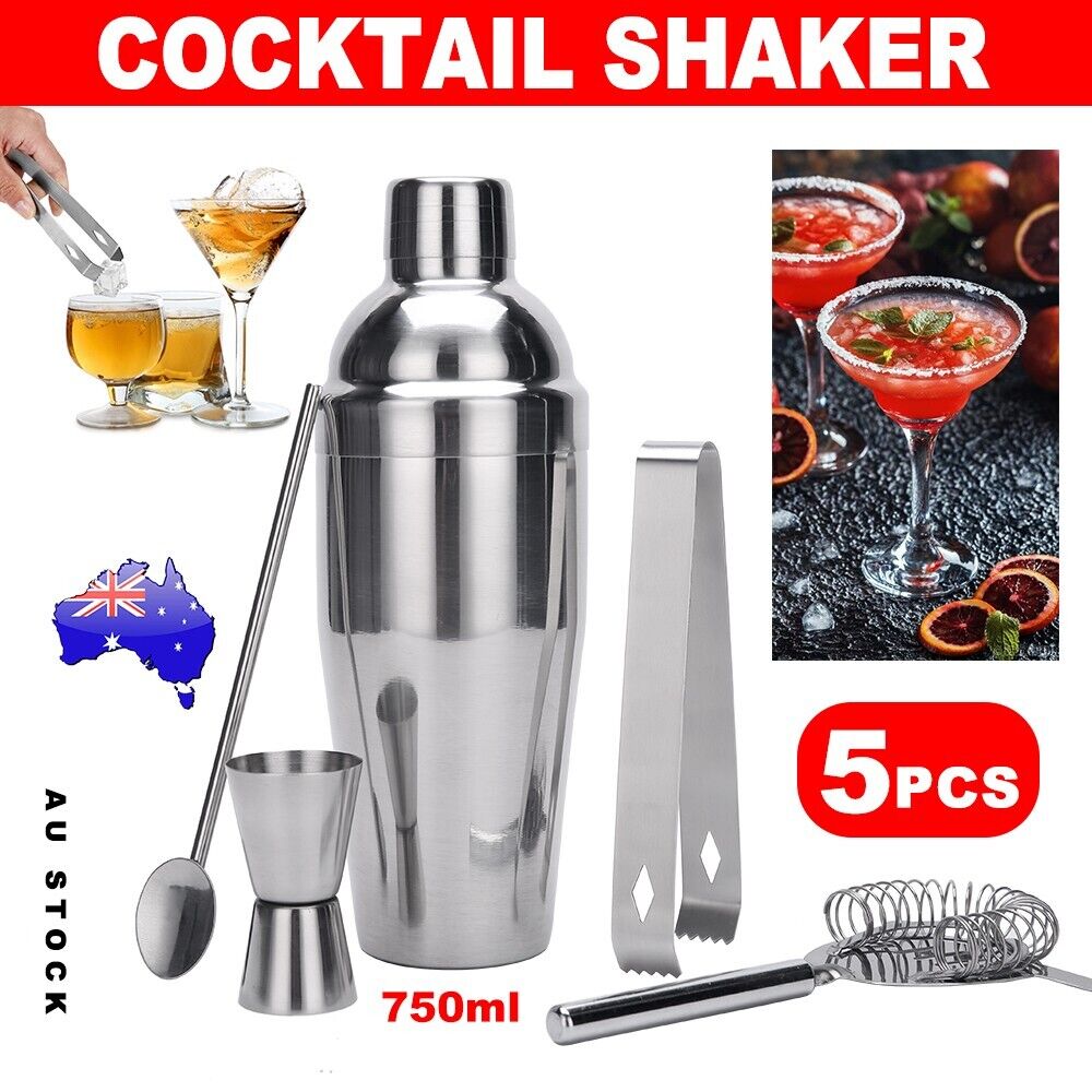 Durable Stainless Steel Cocktail Shaker Set - 5 Piece Bar Kit