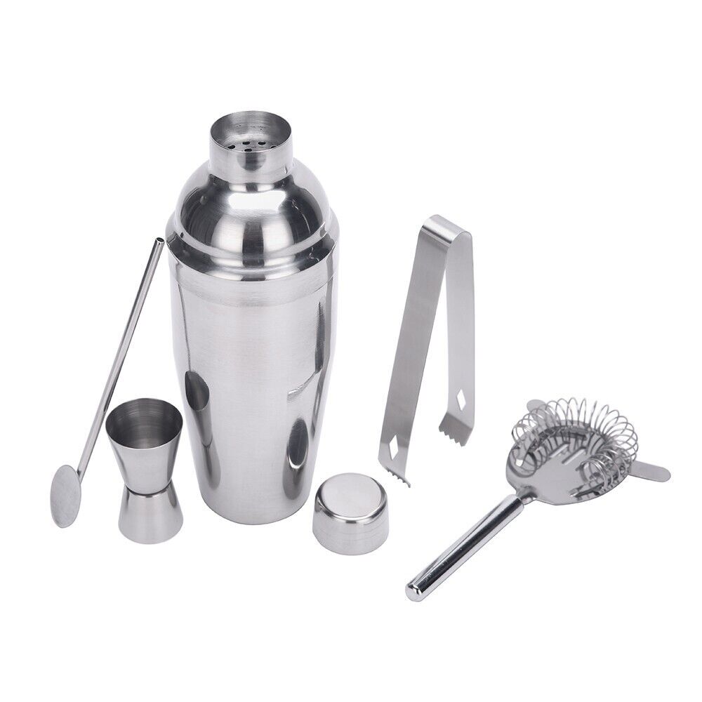 Durable Stainless Steel Cocktail Shaker Set - 5 Piece Bar Kit