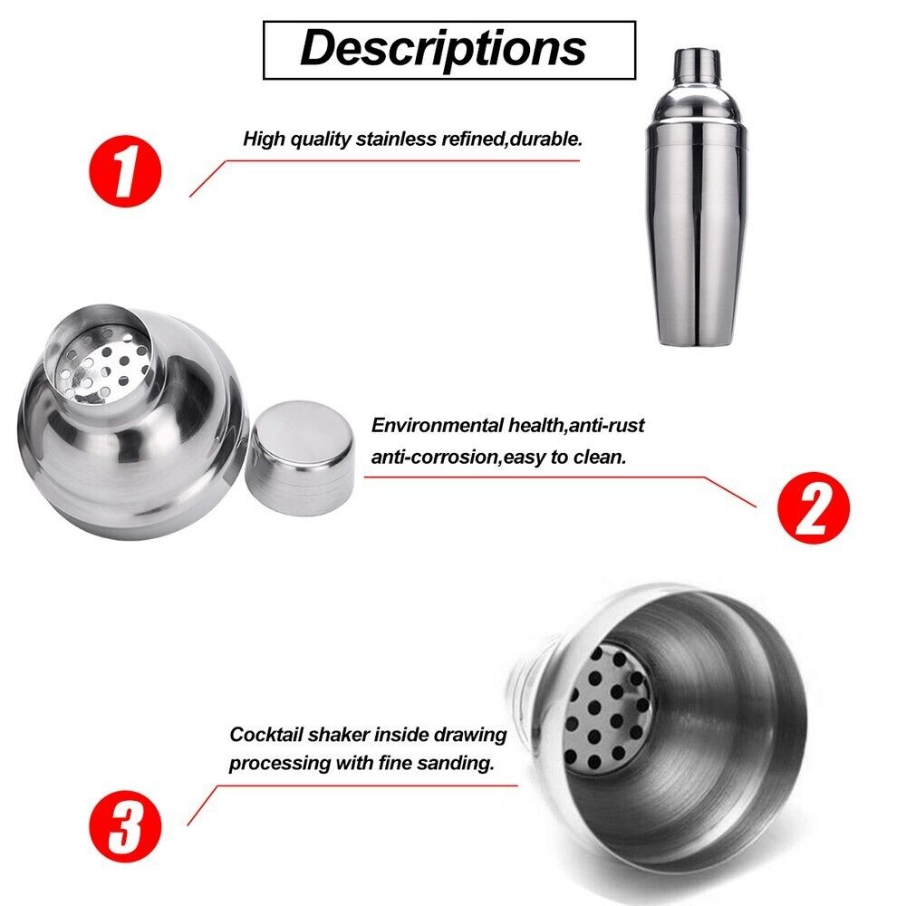 Durable Stainless Steel Cocktail Shaker Set - 5 Piece Bar Kit