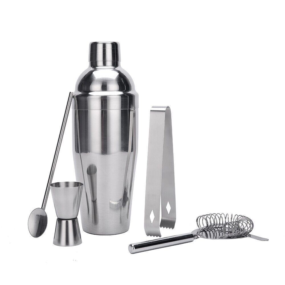 Durable Stainless Steel Cocktail Shaker Set - 5 Piece Bar Kit