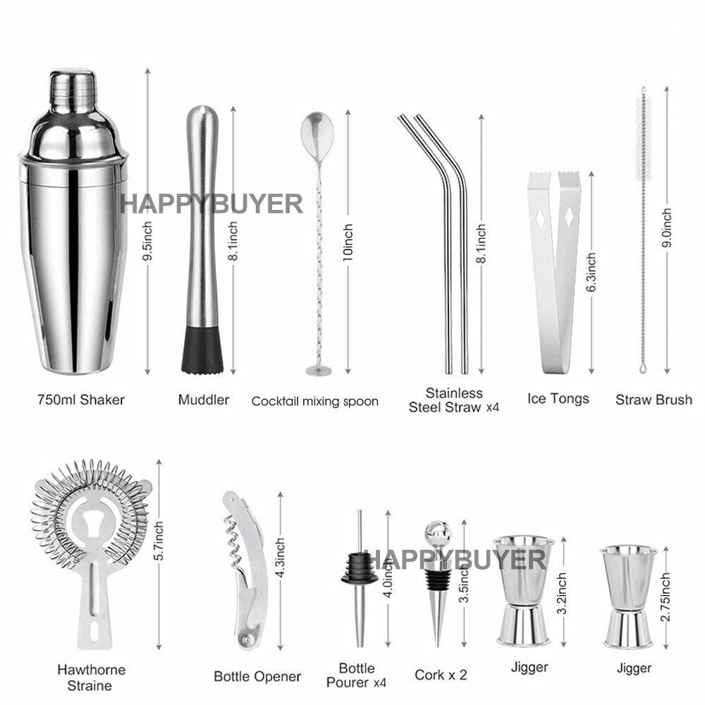 20Pcs Stainless Steel Cocktail Shaker Set with Stand