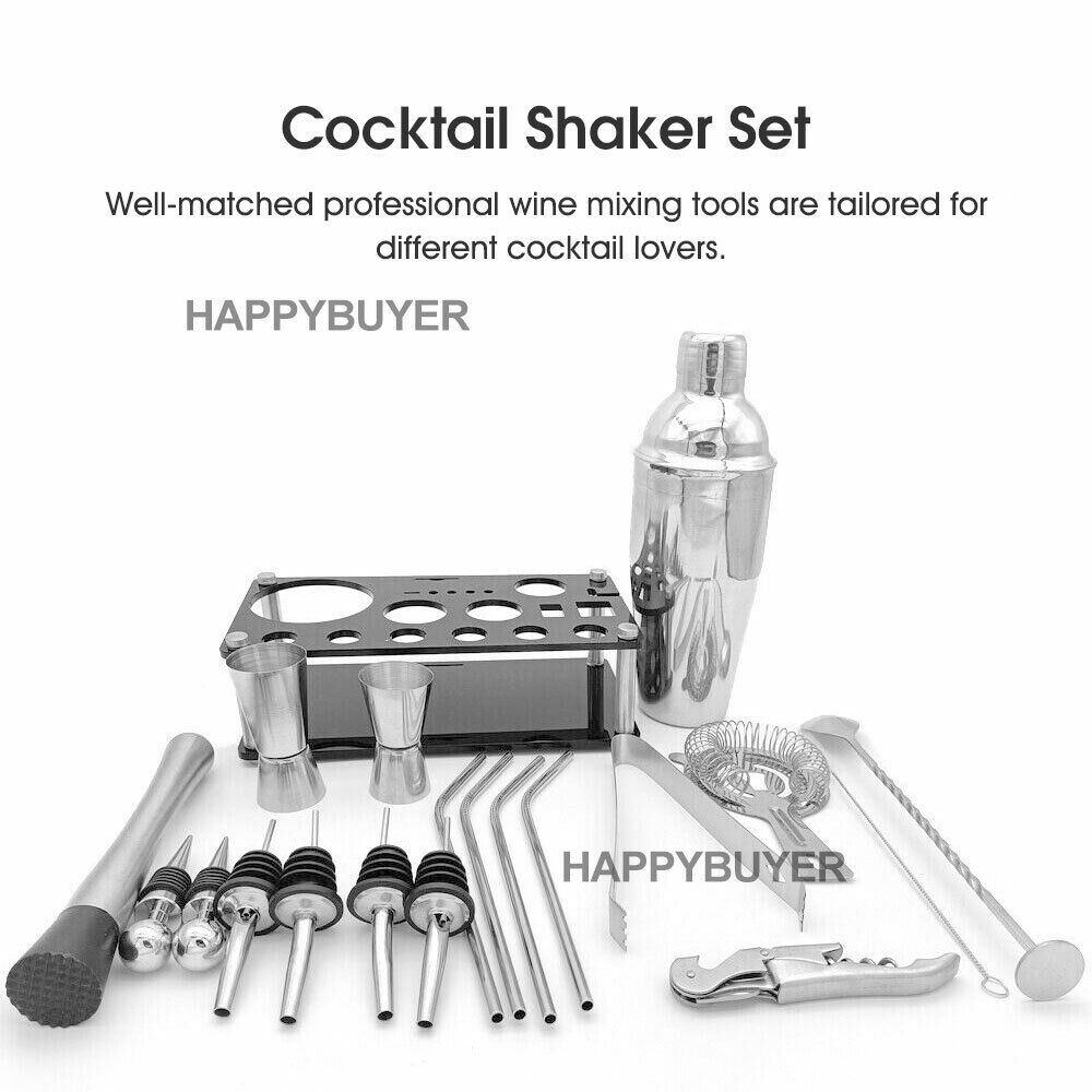 20Pcs Stainless Steel Cocktail Shaker Set with Stand