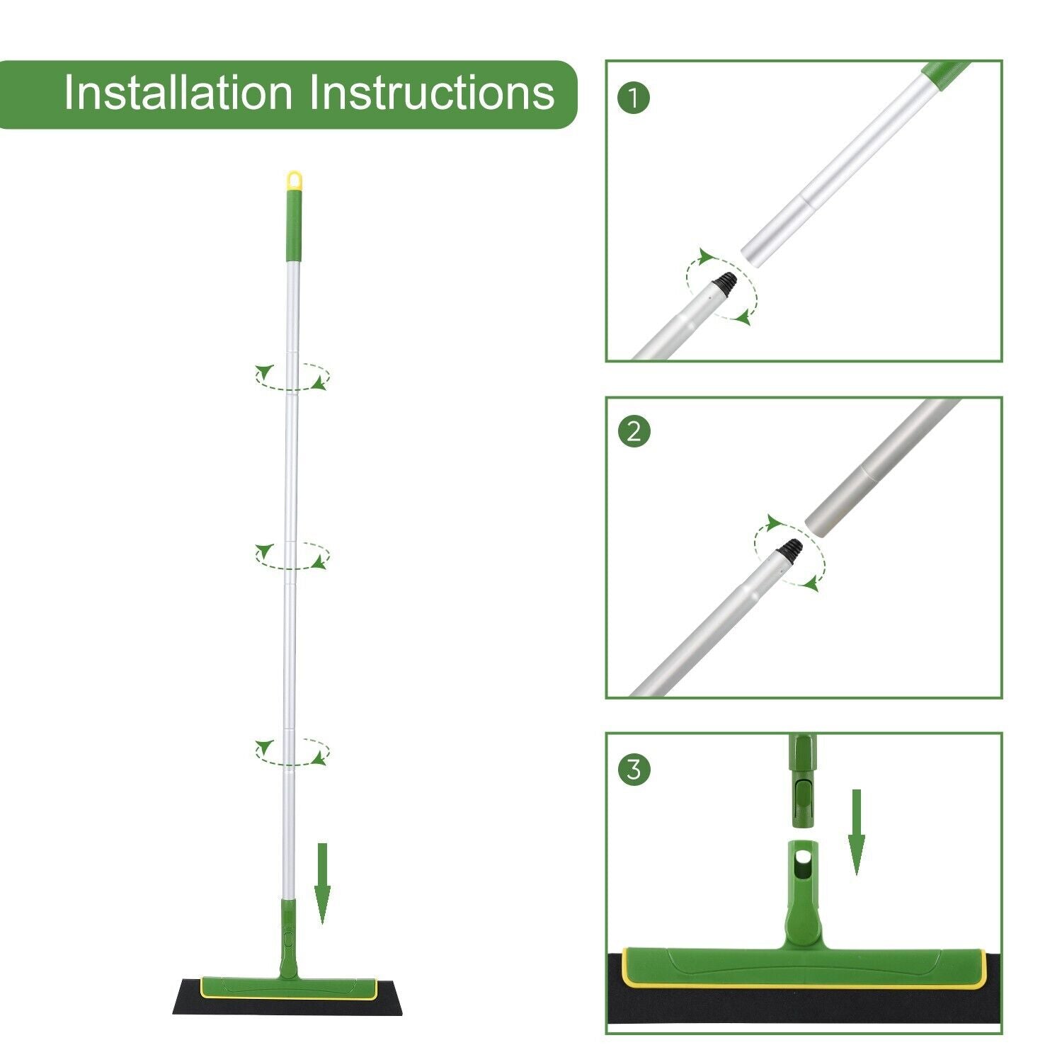 Extendable Floor Squeegee Wiper Broom, Aluminum Handle, 125cm