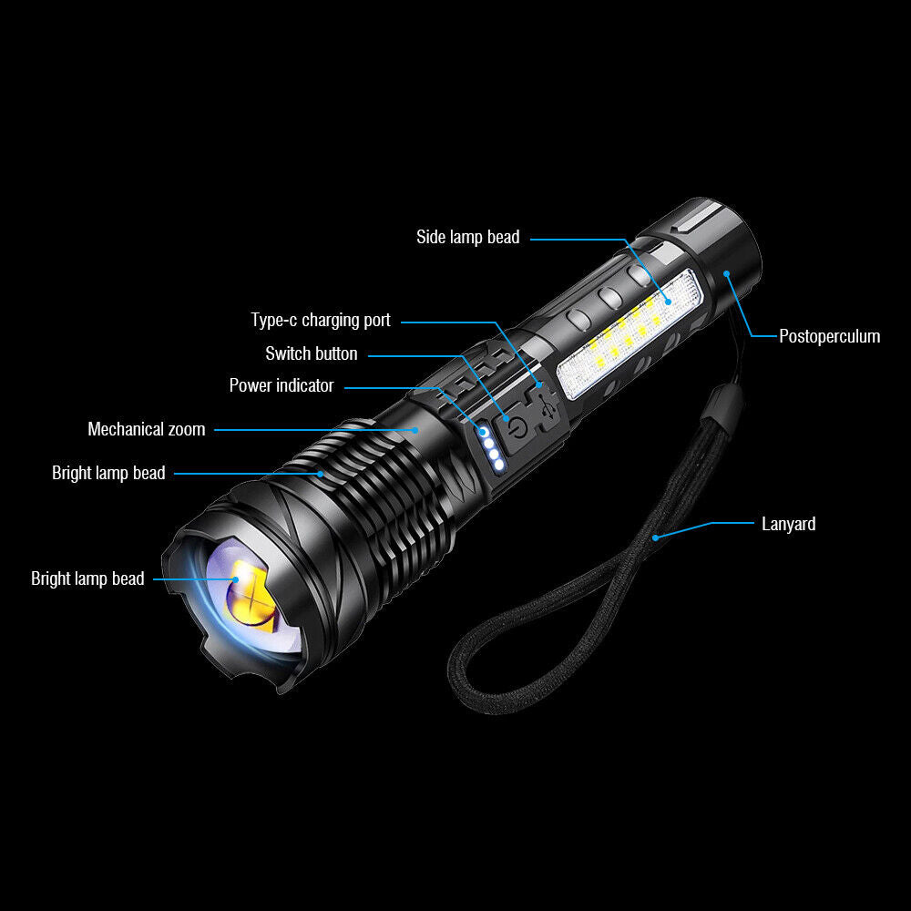 2000lm 30W 14LED Tactical Flashlight, 7 Modes, Rechargeable