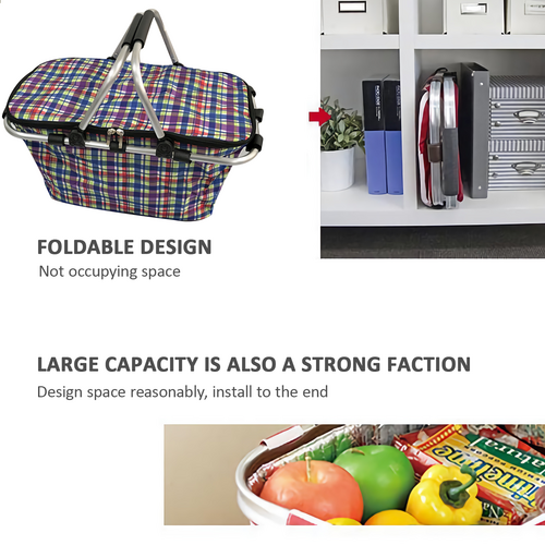 Insulated Foldable Picnic Basket Cooler, Large Capacity