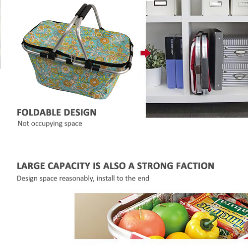 Insulated Foldable Picnic Basket for Camping and Hiking