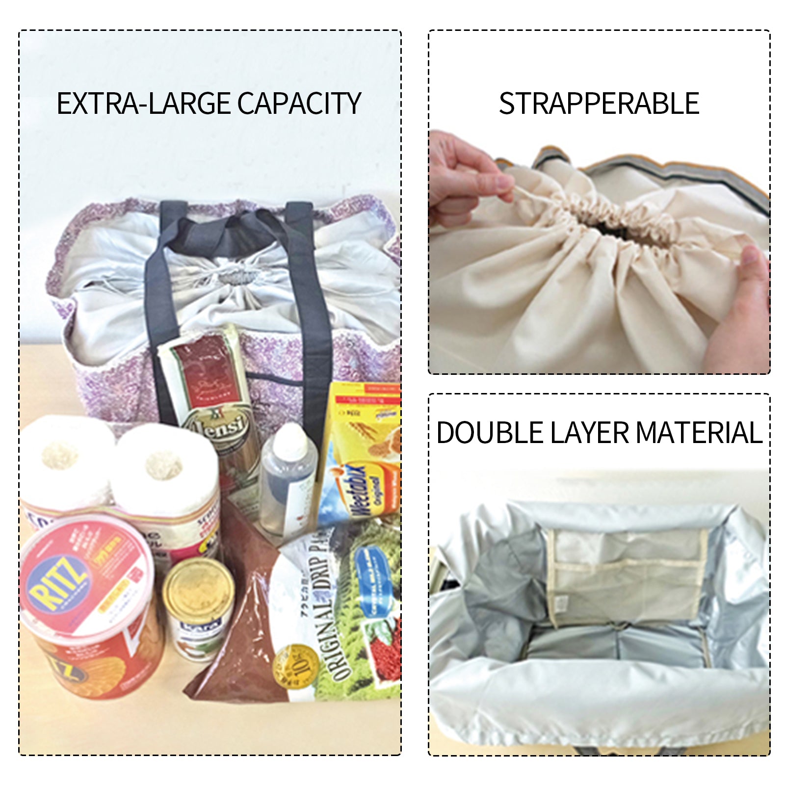 Large Foldable Eco Grocery Bag with Insulation and Pockets