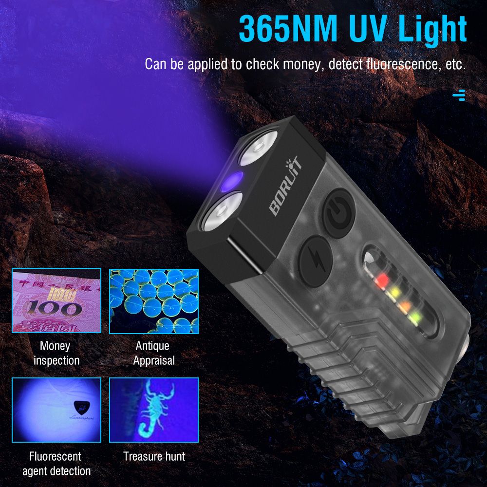 V10 EDC Keychain Flashlight Type-C Rechargeable Lamp Camping Fishing Torch With Magnet UV Light