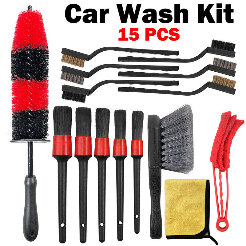 15-Piece Car Wash Kit, Wheel, Rim, Detailing Brushes Set