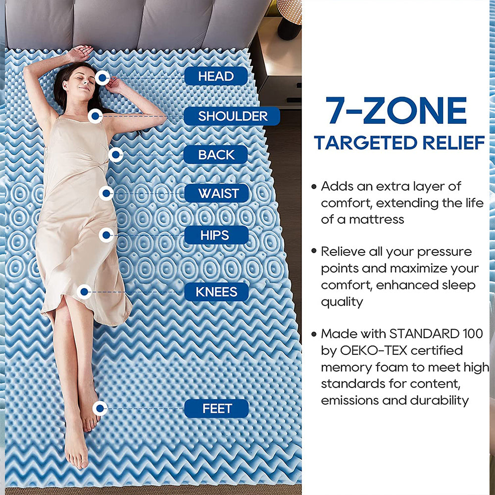 7-Zone Cooling Gel Memory Foam Mattress Topper, 8cm, Medium Firm