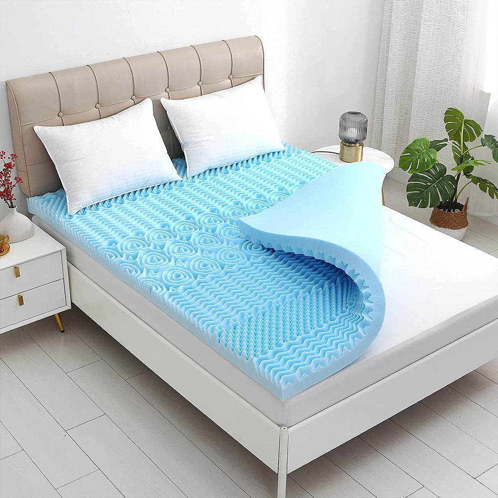 7-Zone Cooling Gel Memory Foam Mattress Topper, 8cm, Medium Firm