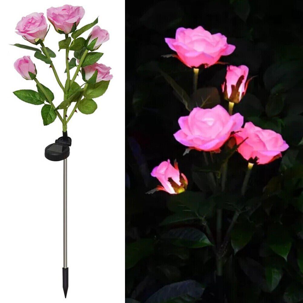 Waterproof Solar Garden Rose Lights, Brighter Petals, 75cm, 5 LEDs