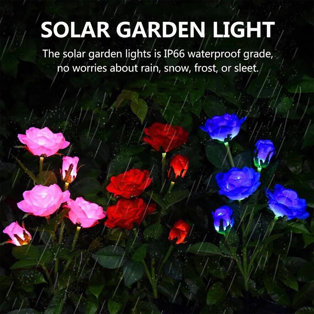 Waterproof Solar Garden Rose Lights, Brighter Petals, 75cm, 5 LEDs