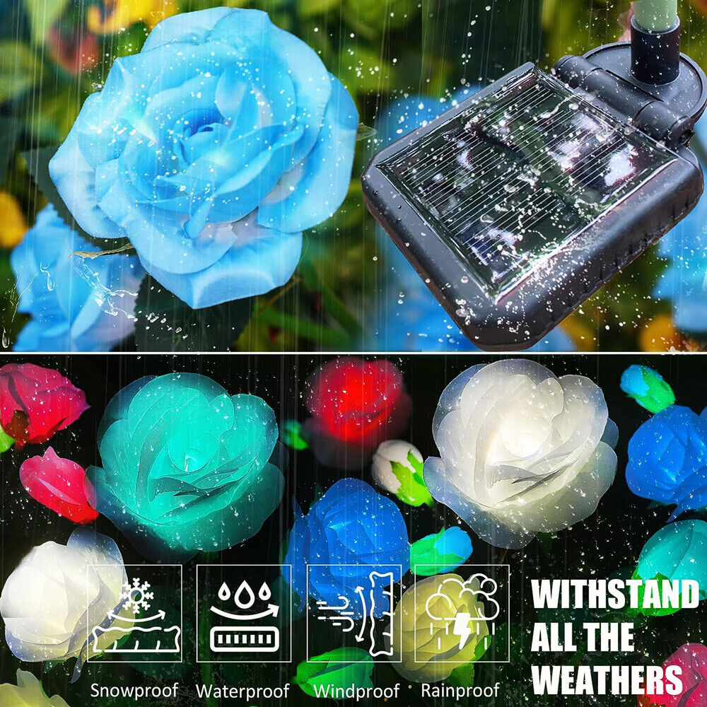 Waterproof Solar Garden Rose Lights, Brighter Petals, 75cm, 5 LEDs