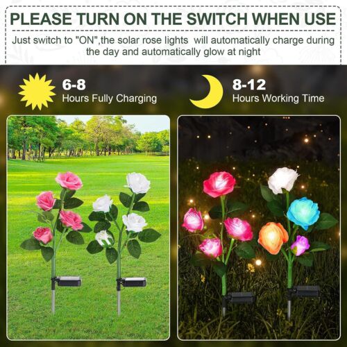 Waterproof Solar Garden Rose Lights, Brighter Petals, 75cm, 5 LEDs