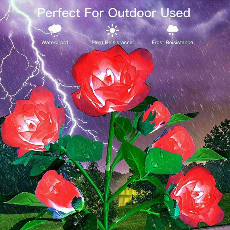 Brighter Waterproof Solar Garden Rose Lights, 5 Flowers, 75cm