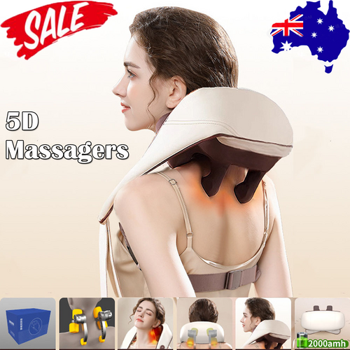 5D Heated Neck and Shoulder Massager, Low Noise, USB, Brown