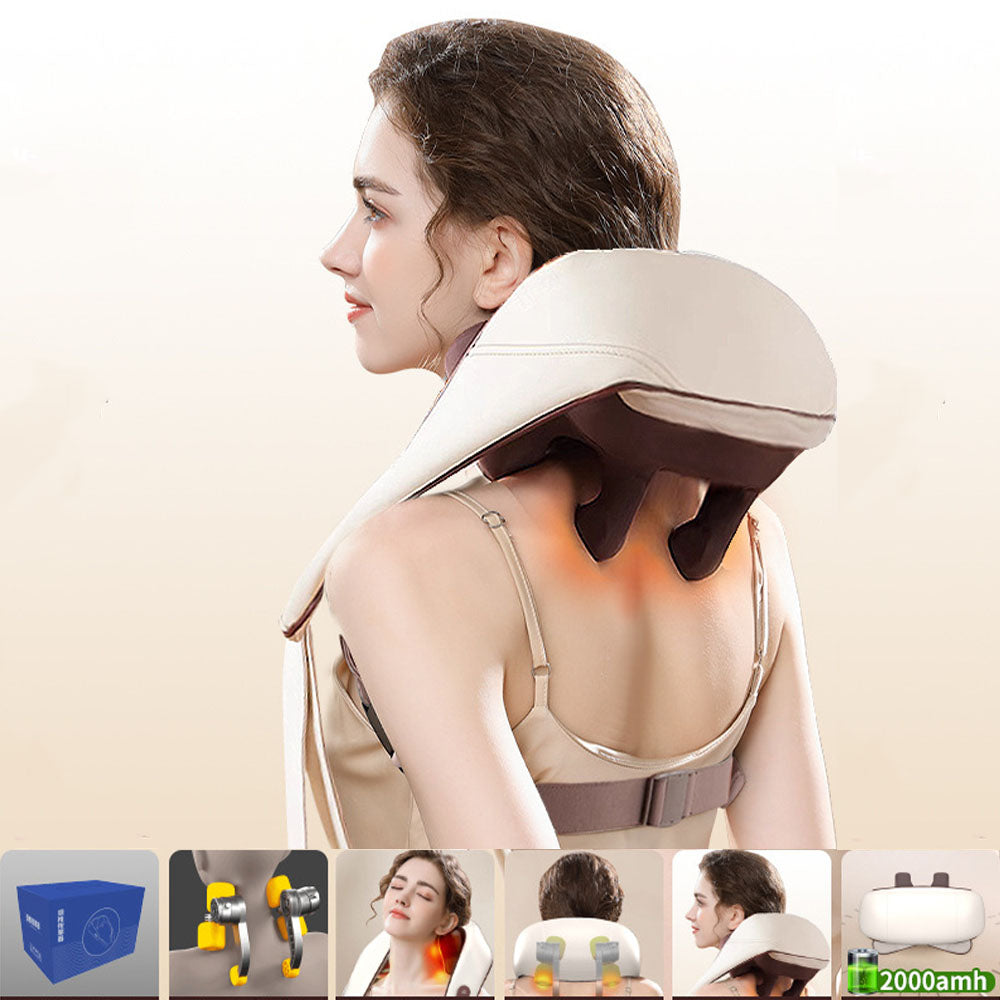 5D Heated Neck and Shoulder Massager, Low Noise, USB, Brown