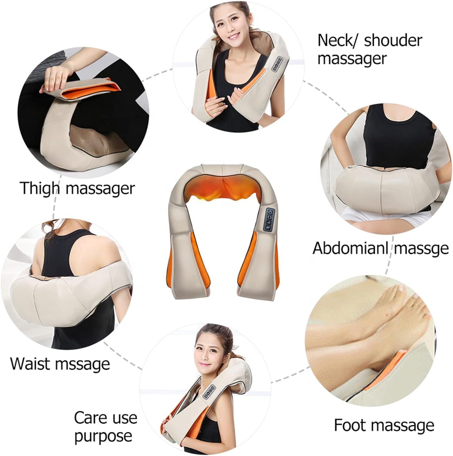 16-Node Heated Shiatsu Neck Shoulder Back Massager Beige