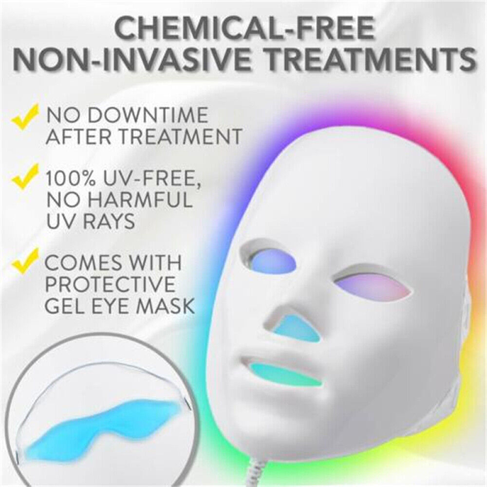 7-Color LED Face & Neck Mask, Anti-Wrinkle, ABS, 4 Modes