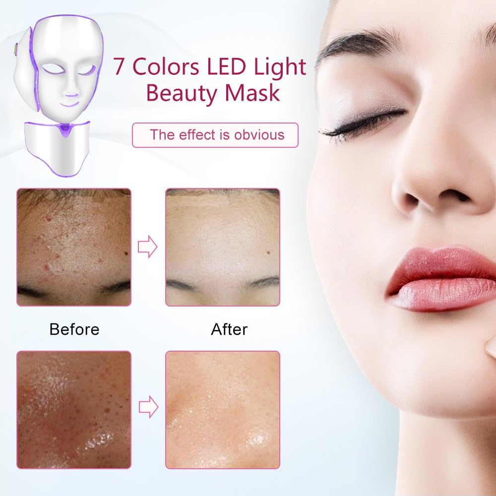 7-Color LED Face & Neck Mask, Anti-Wrinkle, ABS, 4 Modes