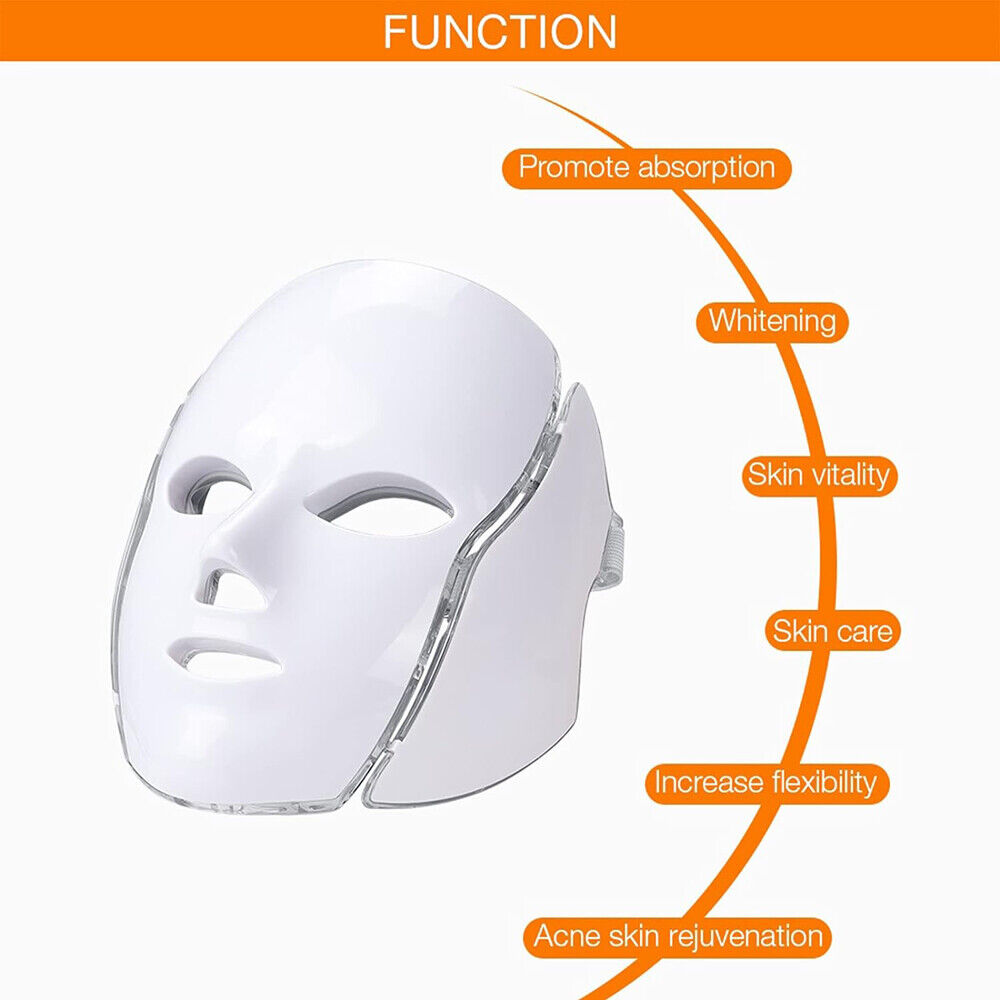 7-Color LED Face & Neck Mask, Anti-Wrinkle, ABS, 4 Modes