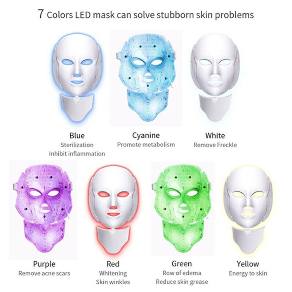 7-Color LED Face & Neck Mask, Anti-Wrinkle, ABS, 4 Modes