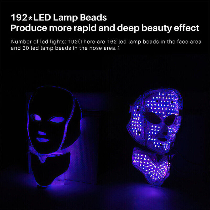 7-Color LED Face & Neck Mask, Anti-Wrinkle, ABS, 4 Modes