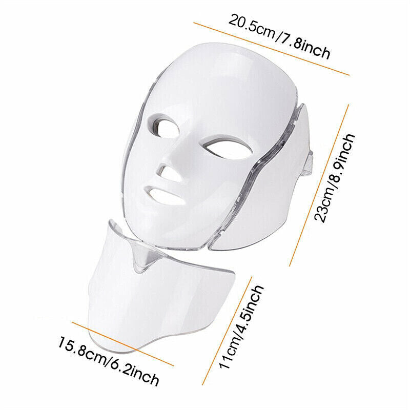 7-Color LED Face & Neck Mask, Anti-Wrinkle, ABS, 4 Modes