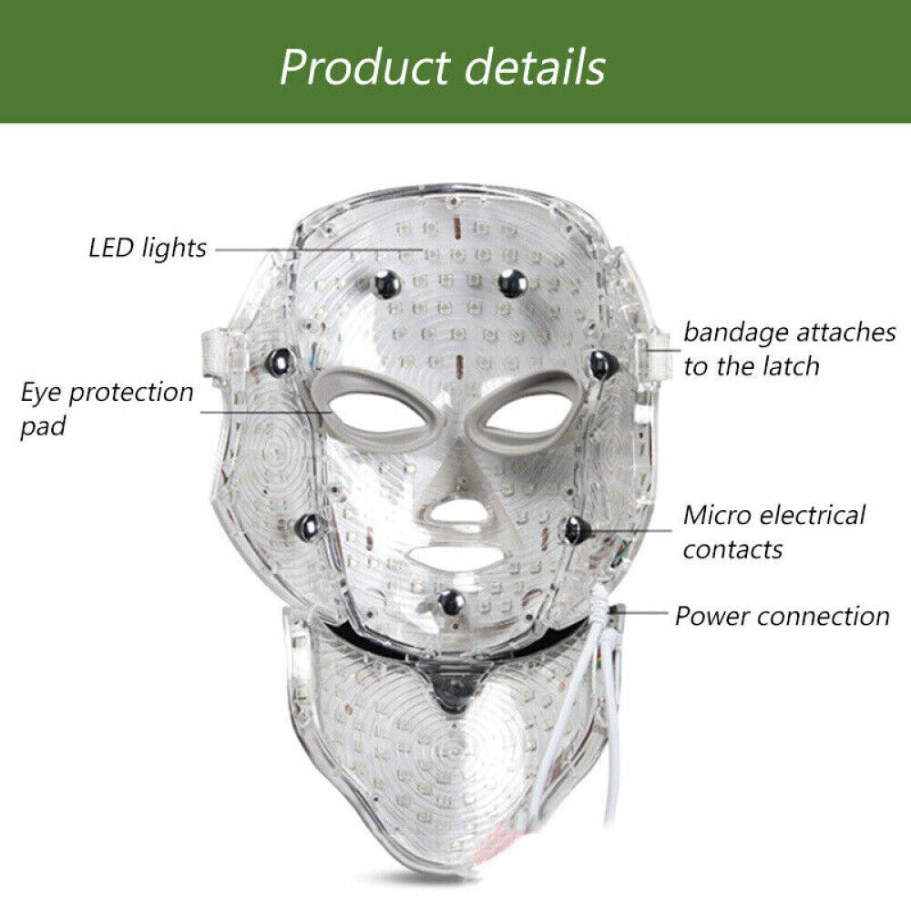 7-Color LED Face & Neck Mask, Anti-Wrinkle, ABS, 4 Modes