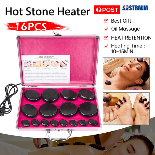 16 Pcs Portable Hot Basalt Massage Stones Kit SPA Massager