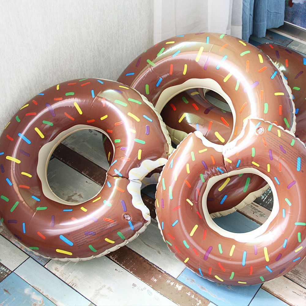 2pcs Coffee Inflatable Giant Donut Raft Swim Ring Float Swimming Pool Beach Lounge Pink Coff 120CM