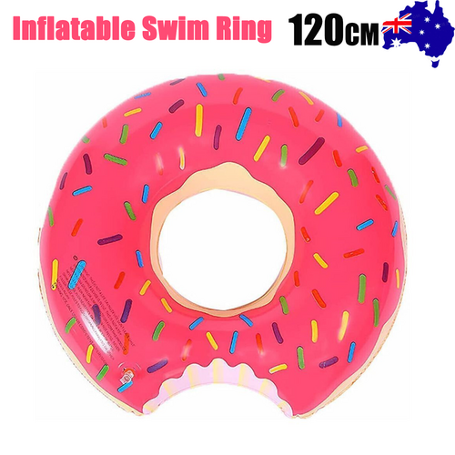 Pink Inflatable Giant Donut Raft Swim Ring Float Swimming Pool Beach Lounge Pink Coff 120CM