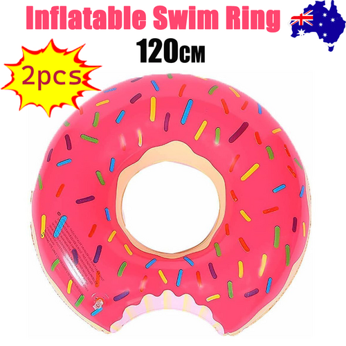 2pcs Pink Inflatable Giant Donut Raft Swim Ring Float Swimming Pool Beach Lounge Pink Coff 120CM