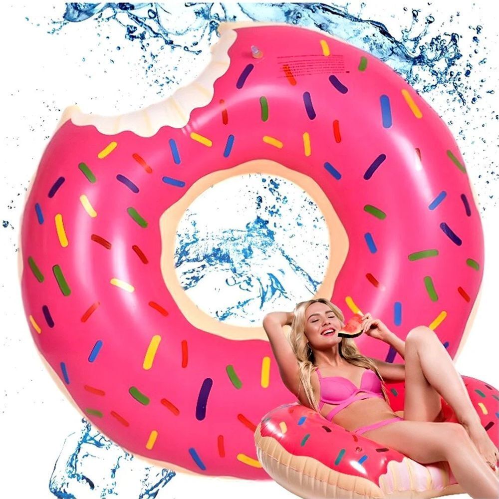 2pcs Pink Inflatable Giant Donut Raft Swim Ring Float Swimming Pool Beach Lounge Pink Coff 120CM