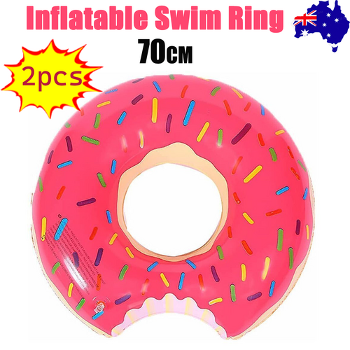 2pcs Pink Inflatable Giant Donut Raft Swim Ring Float Swimming Pool Beach Lounge Pink Coff 70CM