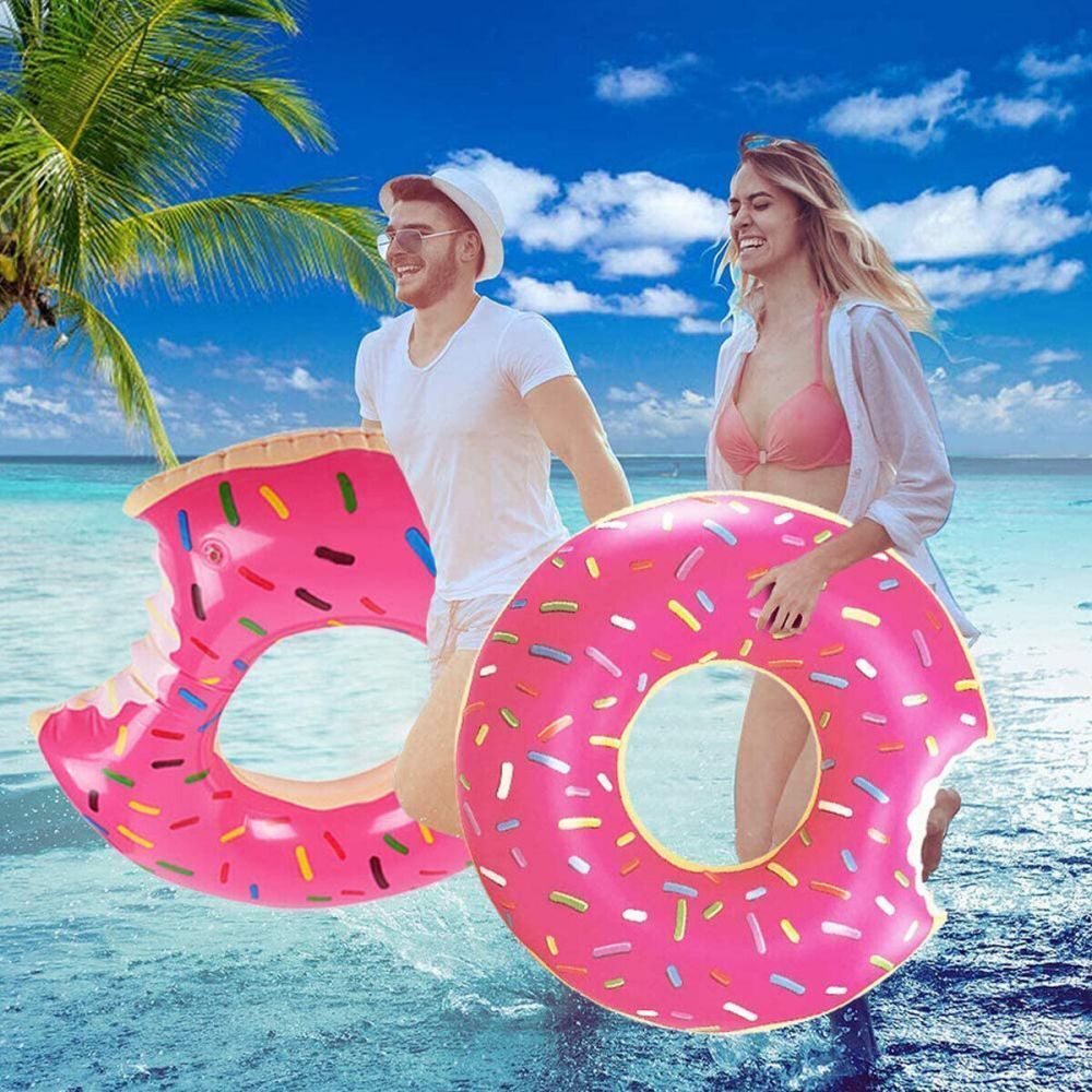 2pcs Pink Inflatable Giant Donut Raft Swim Ring Float Swimming Pool Beach Lounge Pink Coff 70CM