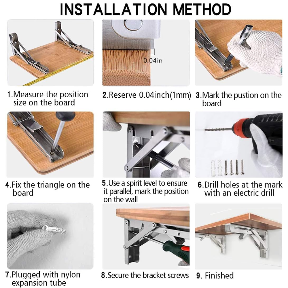 16"Stainless Steel Folding Table Bracket Shelf Bench 200kg Load Heavy Duty