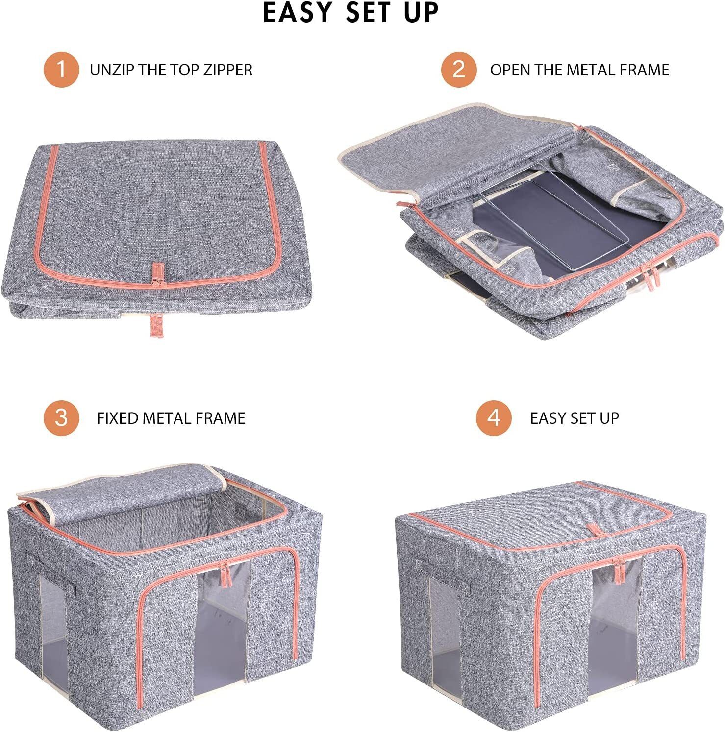 100L Foldable Linen Storage Box with Steel Frame, Organizer