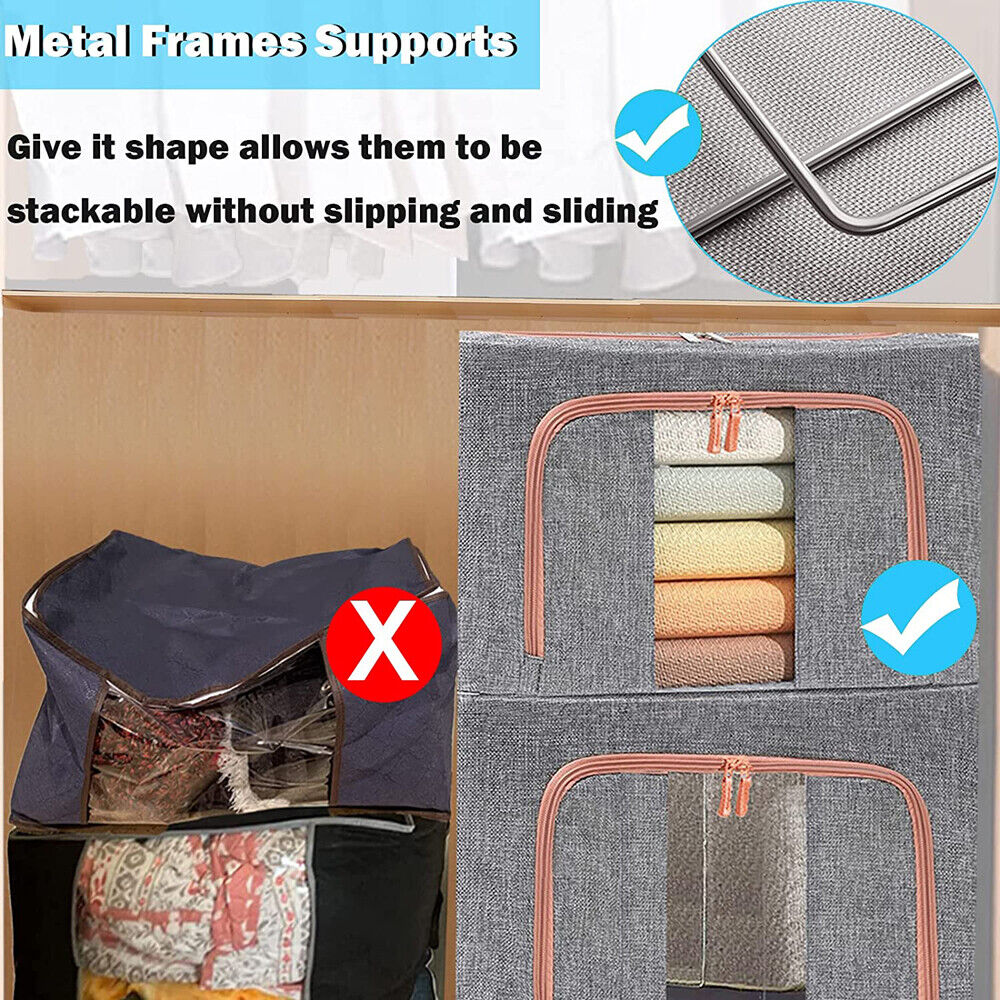 60L Foldable Linen Cloth Storage Box with Steel Frame