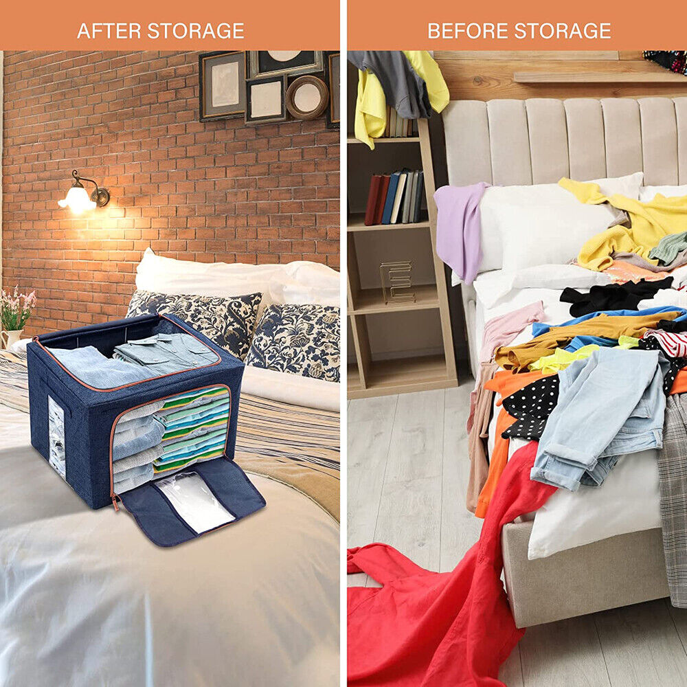 60L Foldable Linen Cloth Storage Box with Steel Frame