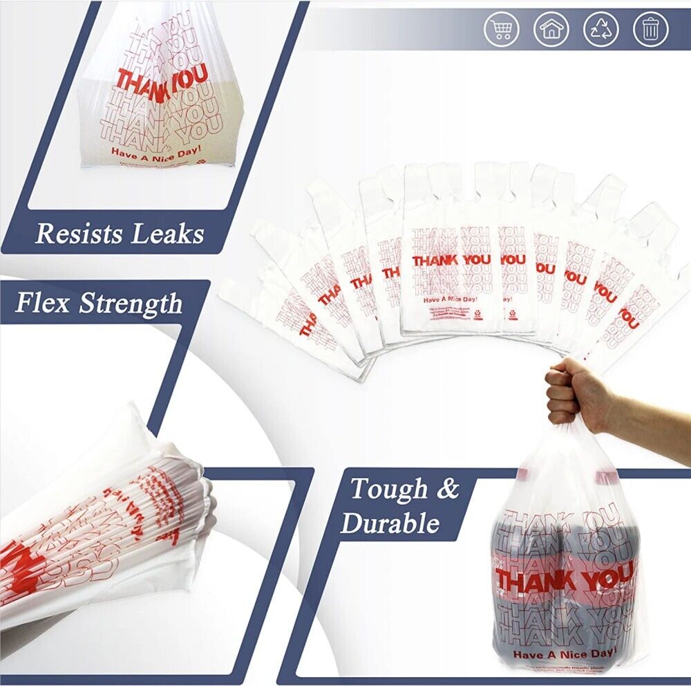 50X Plastic Shopping Bags - Reusable Recyclable Singlet Eco Grocery Carry Bag large