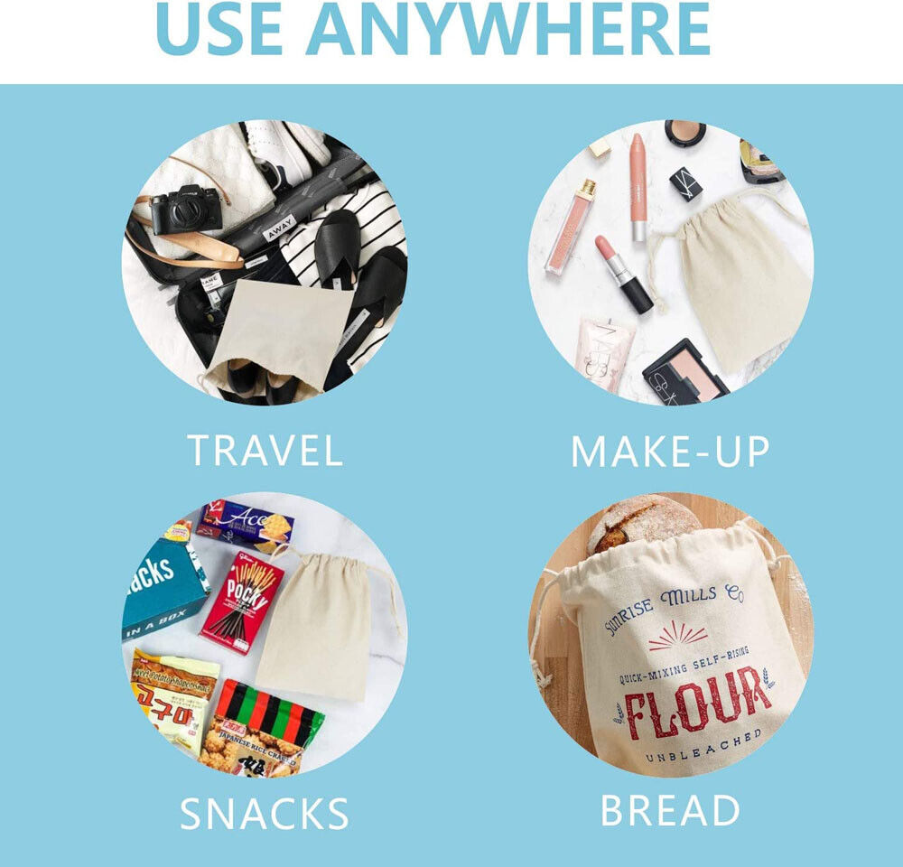 50Pcs 20X30cm Drawstring Storage Bags Calico Bags Linen Tote Gift Bag Bulk