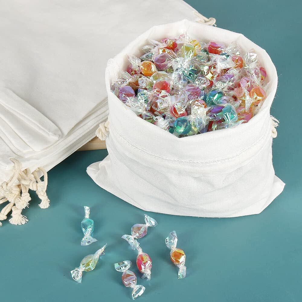 50Pcs 20X30cm Drawstring Storage Bags Calico Bags Linen Tote Gift Bag Bulk