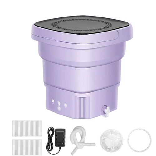 Folding Mini Washing Machine 4.5L, Portable, High Frequency Vibration, 15-Min Timer - Purple