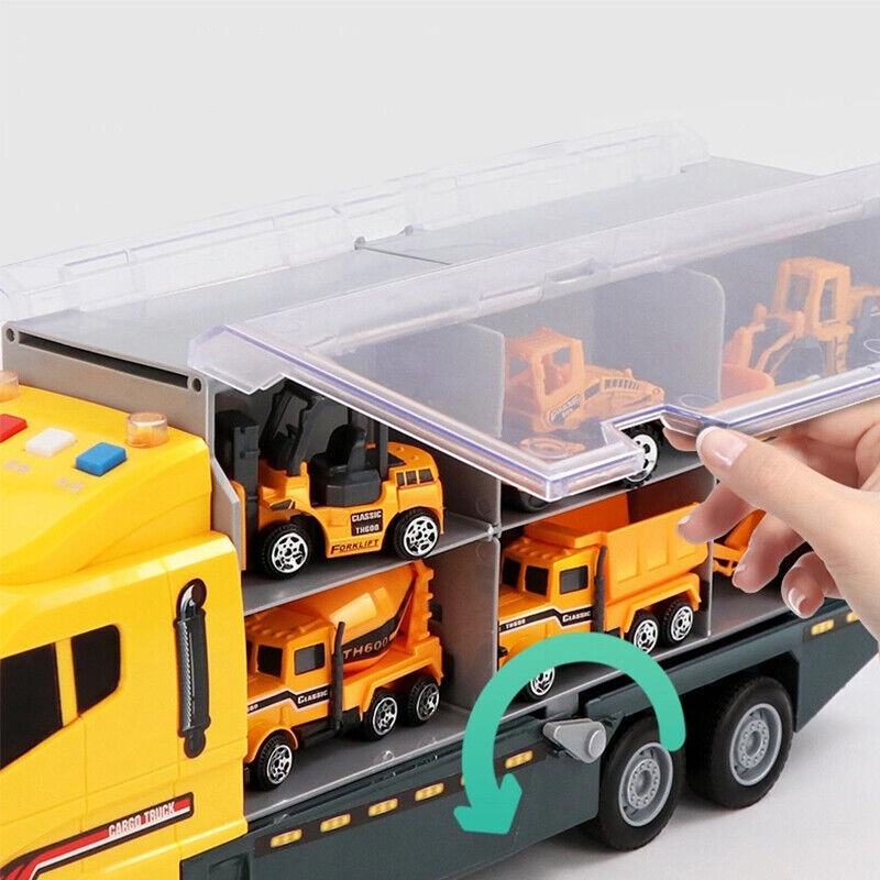 Die-Cast Toy Truck Carrier & 6 Mini Cars Set, Realistic Details